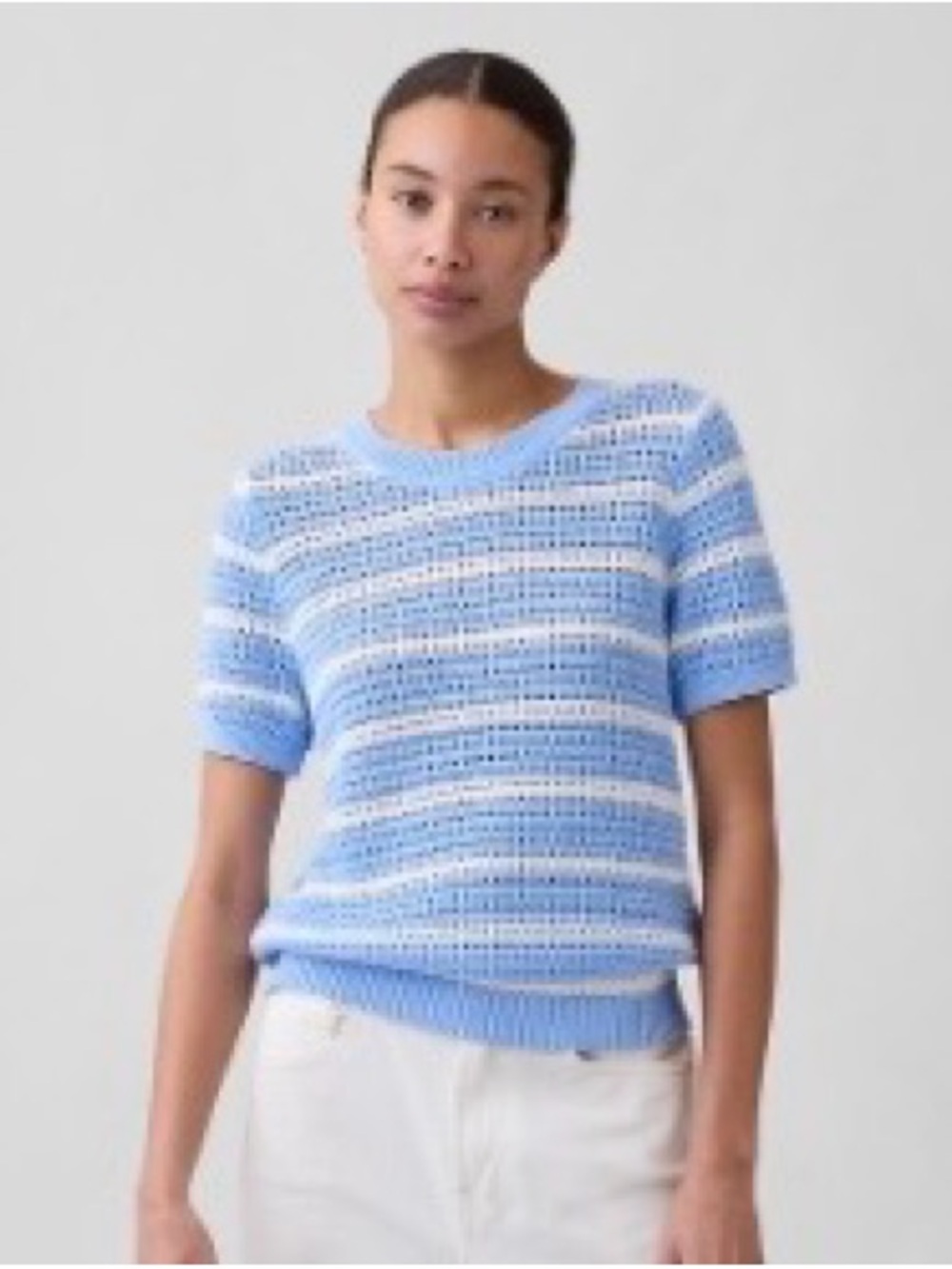 Gap Cotton Open Knit Blue & White Striped Knit Sweater. Like New.